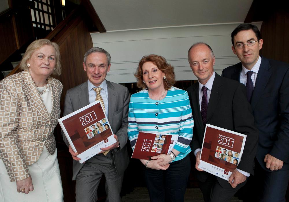 Pictured at the launch of the 2011 Global Entrepreneurship Monitor (GEM) Report for Ireland are (l-r): Paula Fitzsimons, Report Co-Author and National GEM Coordinator, Richard Bruton TD, Minister for Jobs, Enterprise and Innovation, Kathleen Lynch TD, Minister for Disability, Equality, Mental Health and Older People, Colm MacFhionnlaoich, Manager Potential Exporters, Enterprise Ireland, and Declan Hughes, Manager Enterprise and Trade Division, Forfás 