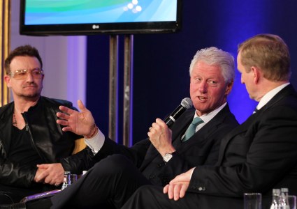 Picture shows from left Bono ; former United States President Bill Clinton and Taoiseach Enda Kenny
