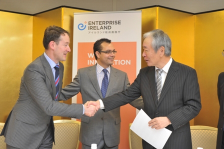Pictured at the signing ceremony between Luxcel and Shigematsu during the Enterprise Ireland trade mission to Tokyo this week are (l-r) Minister Sean Sherlock T.D, Dr.Richard Fernandes, CEO Luxcel Bio Sciences Ltd. and Mr. Yujiro Ueda, Director Sigematsu & Co. Ltd