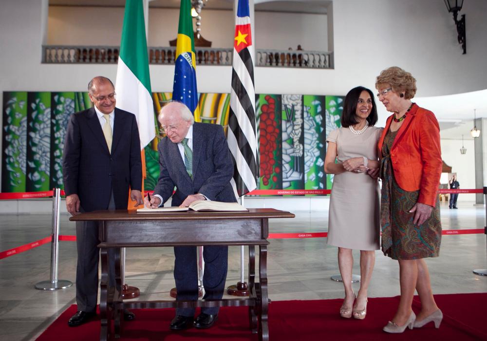 Pictured is President of Ireland Michael D Higgins and his wife Sabina(far right) with Geraldo Alckmin, Governor of Sao Paulo and his wife Maria Lucia , at Bandirantes Palace, Brasil on the sixth day of President's 13 day official visit to South America.