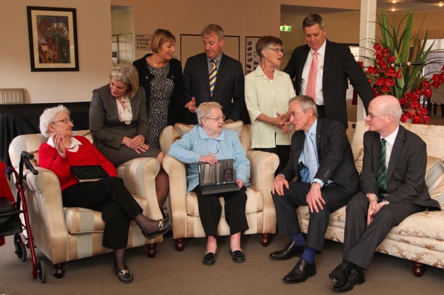 Pictured are: (Seated l-r) Lorraine Sidabra, Resident; Sherry-Ann Bailey, General Manager Community Services, Catholic Homes Joan Clark, Resident; Richard Bruton TD, Minister for Jobs, Enterprise and Innovation; Ireland’s Ambassador to Australia, H.E. Noel White (Standing l-r): Julie Sinnamon, CEO, Enterprise Ireland; Paul Mooney, COO, HealthComms Gay Morgan, Resident; Greg Pullen, CEO, Catholic Homes