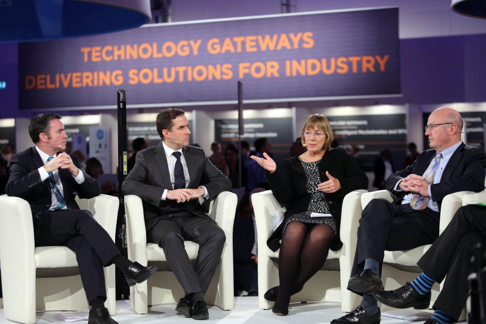 Panel discussion at the Innovation Showcase (l-r) Damien English T.D. Minister for Skills, Research & Innovation, Martin Shanahan, CEO IDA Ireland, Julie Sinnamon, CEO Enterprise Ireland and Professor Mark Ferguson, Director General Science Foundation Ireland.